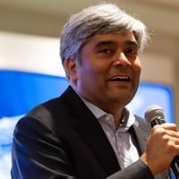 Automation Anywhere Chief Executive Officer and Co-founder Mihir Shukla speaking at Bot Games