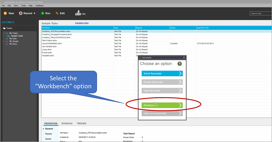 The Workbench provides hundreds of commands to create automated processes.