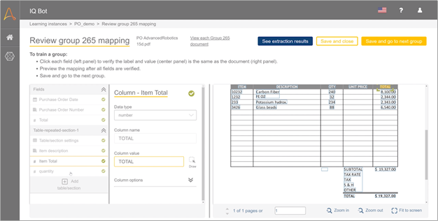 Verify that the extracted results match your uploaded documents and make corrections as needed to train your learning instance. 