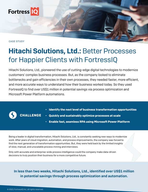 Como a Hitachi Solutions identificou uma economia de mais de US$ 1 milhão com o FortressIQ