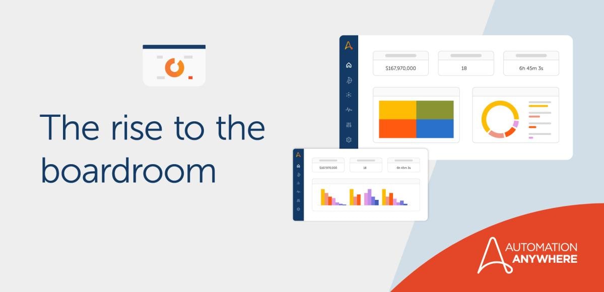 "The rise to the boardroom" with images of graphs